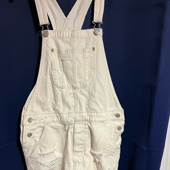 American Eagle Outfitters White Distressed Denim Overalls - Picture 1 of 5